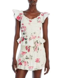 Compass Floral Print Ruffled Smocked Top - LoveShackFancy