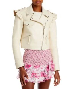 Torrez Leather Ruffle Trim Jacket - LoveShackFancy -LoveShackFancy Shop 13007642 fpx