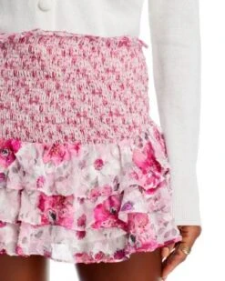 Silk Blend Smocked Tiered Mini Skirt - LoveShackFancy -LoveShackFancy Shop 13007662 fpx