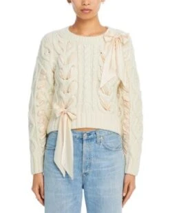 Parson Ribbon Trim Cable Knit Sweater - LoveShackFancy -LoveShackFancy Shop 13251902 fpx