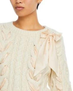 Parson Ribbon Trim Cable Knit Sweater - LoveShackFancy -LoveShackFancy Shop 13251904 fpx