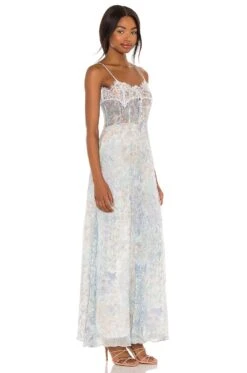 LoveShackFancy Elma Slip Dress East Coast Blue -LoveShackFancy Shop LESH WD365 V2