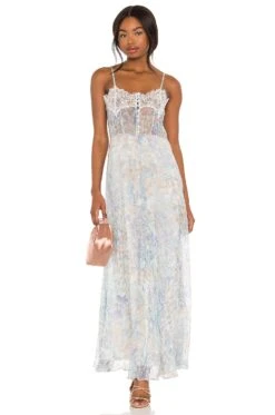 LoveShackFancy Elma Slip Dress East Coast Blue -LoveShackFancy Shop LESH WD365 V4