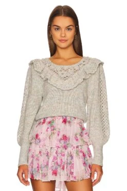LoveShackFancy Luellan Sweater Summer Sage Melange