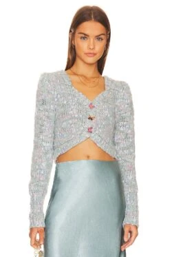 LoveShackFancy Saundria Crop Cardigan Galaxy Blue