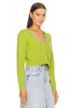 LoveShackFancy Brynner Crop Cardigan Spring Leaf -LoveShackFancy Shop LESH WK111 V3