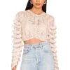 LoveShackFancy Junice Crop Cardigan Sand -LoveShackFancy Shop LESH WK98 V1