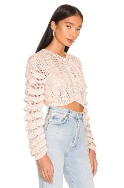 LoveShackFancy Junice Crop Cardigan Sand -LoveShackFancy Shop LESH WK98 V3