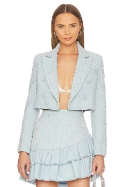 LoveShackFancy Carterio Crop Blazer Shimmering Dusk