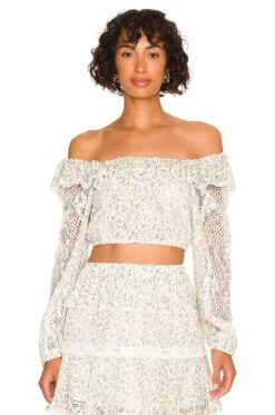 LoveShackFancy Dorabella Crop Top White Garden Stream -LoveShackFancy Shop LESH WS216 V2