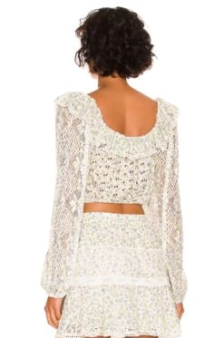 LoveShackFancy Dorabella Crop Top White Garden Stream -LoveShackFancy Shop LESH WS216 V4