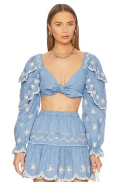 LoveShackFancy Milanti Crop Top Faded Hydrangea