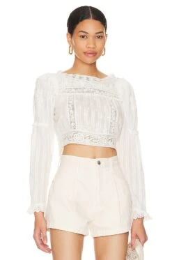 LoveShackFancy Lautner Crop Top True White