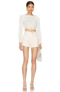 LoveShackFancy Lautner Crop Top True White -LoveShackFancy Shop LESH WS271 V4