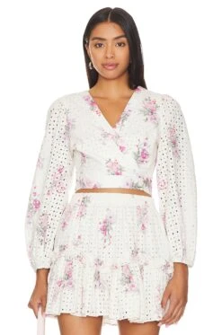 LoveShackFancy Kinza Crop Wrap Top Spanish Lavender