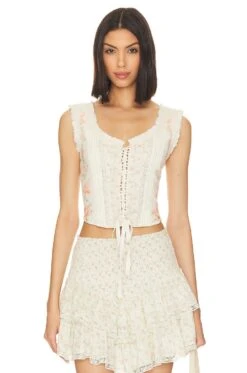 LoveShackFancy Corvelle Bustier Top Hazy Sun